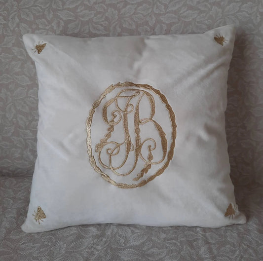 Housse de coussin en velours brodé - Monogramme de Joséphine de Beauharnais