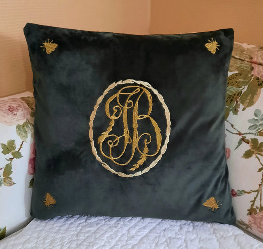 Housse de coussin en velours brodé - Monogramme de Joséphine de Beauharnais