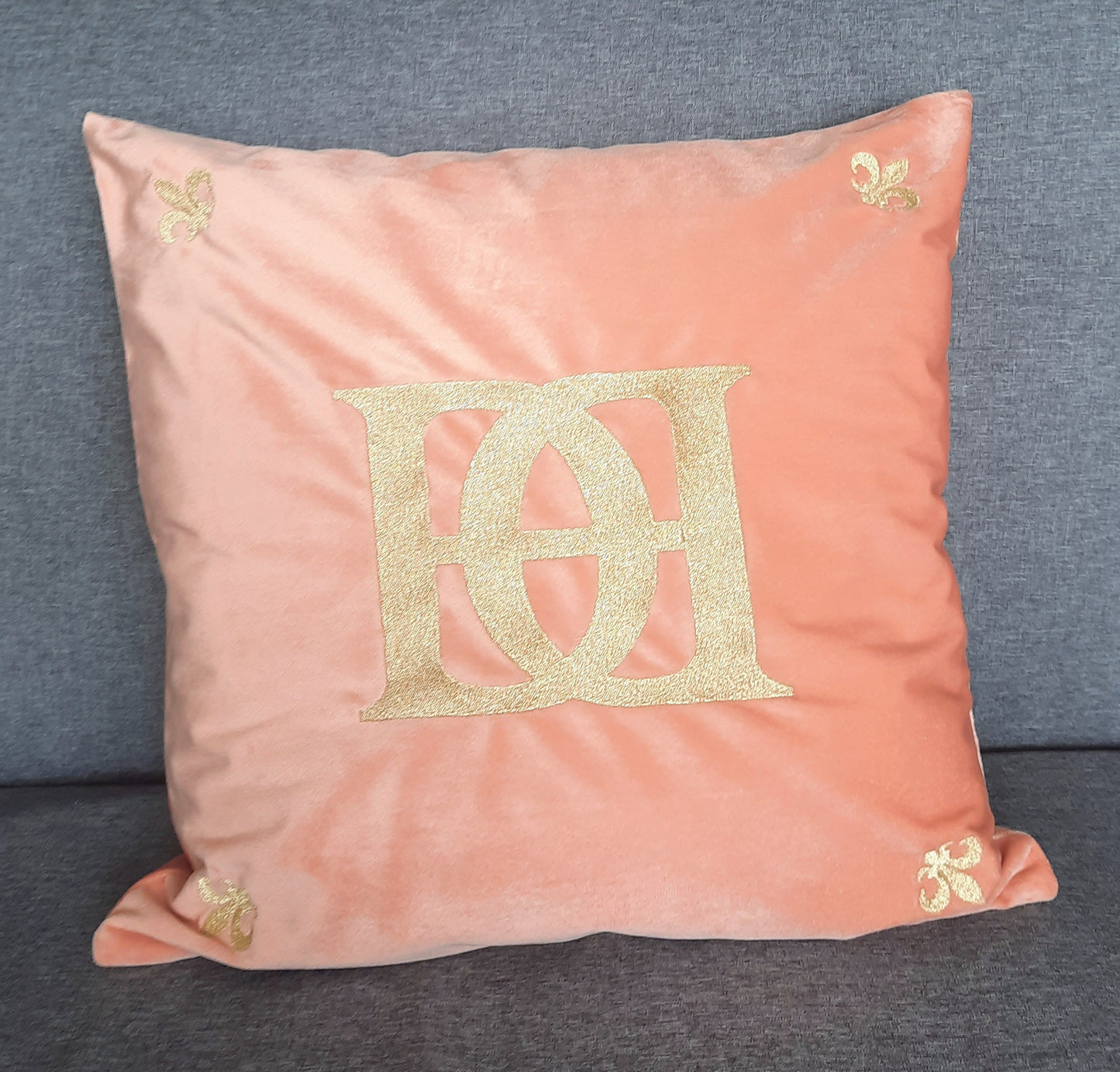 Housse de coussin en velours brodé - Monogramme royal Henri II Diane de Poitiers