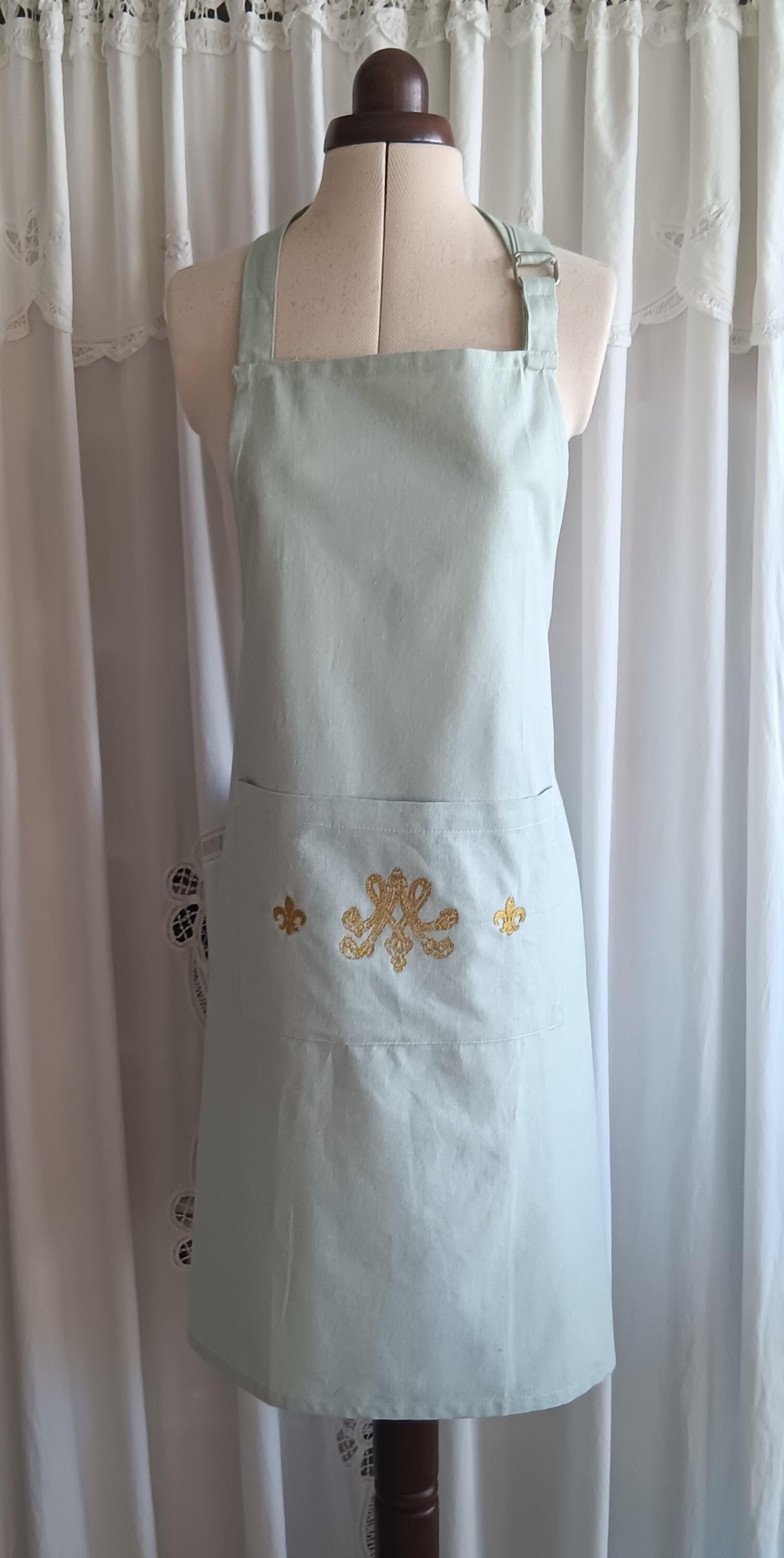 Tablier de cuisine / jardinage - Monogramme de Marie-Antoinette - vert amande