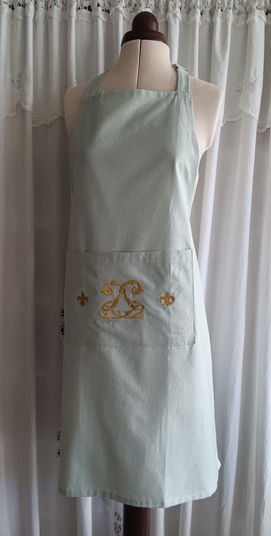 Tablier de cuisine / jardinage - Monogramme de Louis XV - vert amande