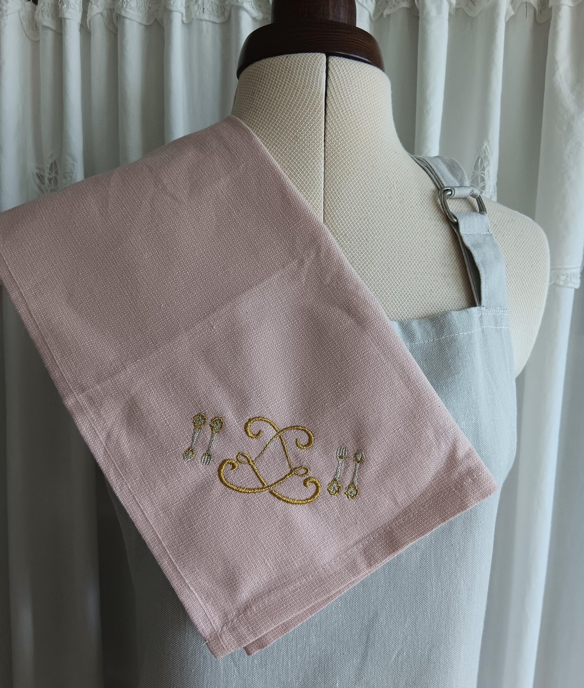 Torchon de cuisine - Monogramme de Louis XVI - beige rosé