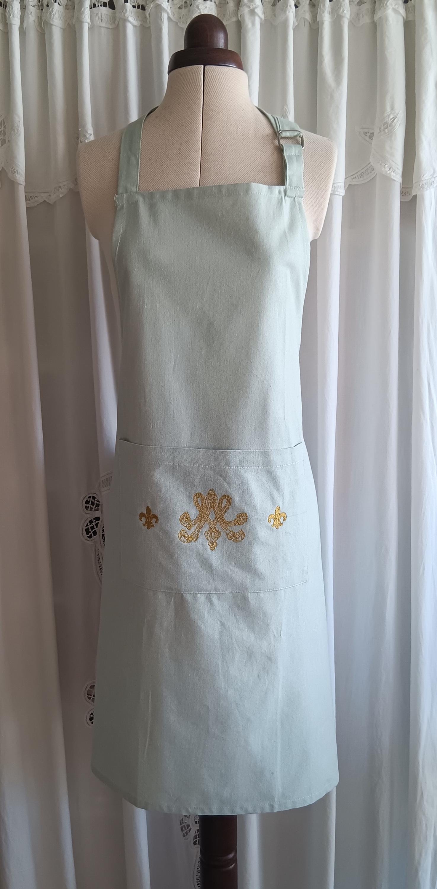 Tablier de cuisine / jardinage - Monogramme de Marie-Antoinette - vert amande