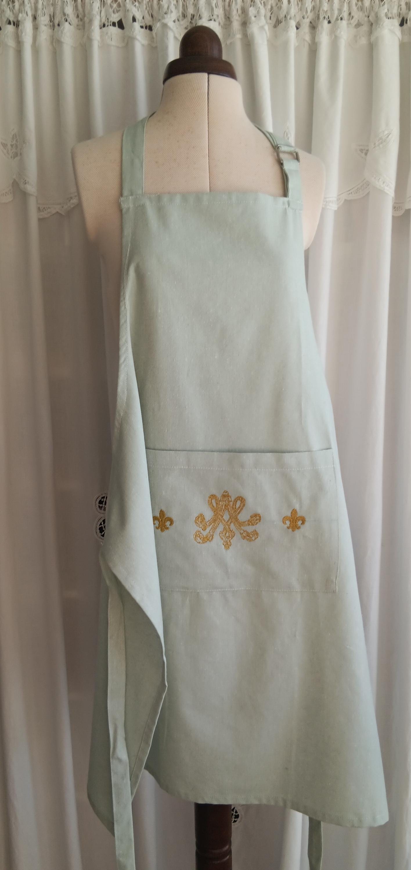 Tablier de cuisine / jardinage - Monogramme de Marie-Antoinette - vert amande