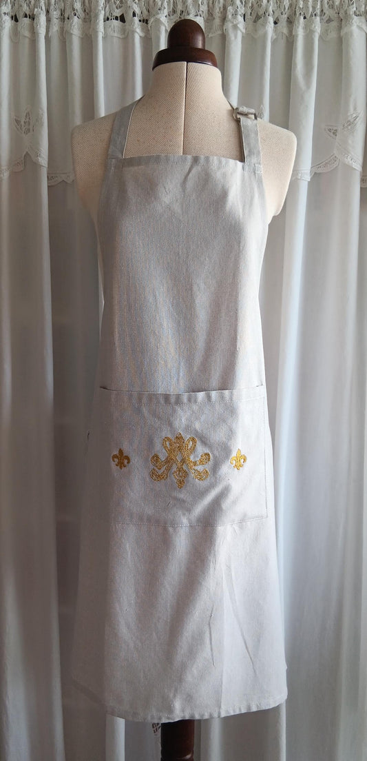 Tablier de cuisine / jardinage - Monogramme de Marie-Antoinette - gris clair