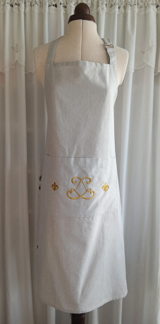 Tablier de cuisine / jardinage - Monogramme de Louis XVI - gris clair